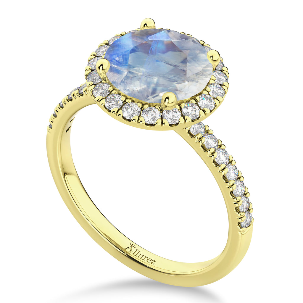 Halo Moonstone & Diamond Engagement Ring 18K Yellow Gold 2.90ct