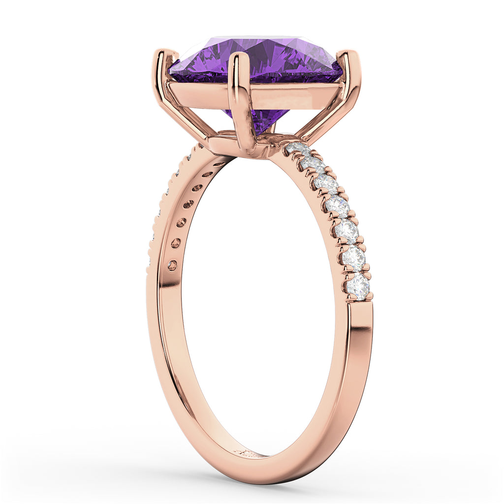 Amethyst & Diamond Engagement Ring 14K Rose Gold 2.01ct