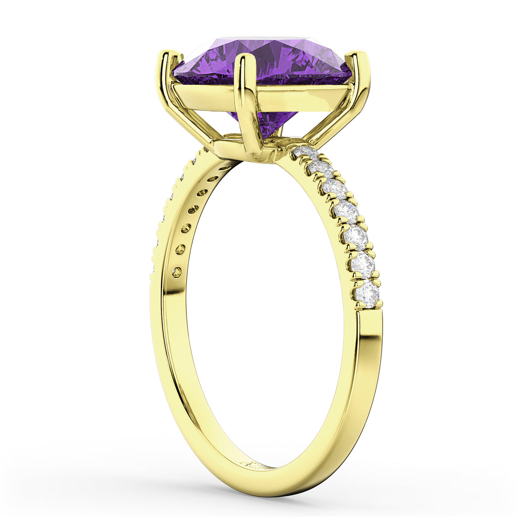 Amethyst & Diamond Engagement Ring 14K Yellow Gold 2.01ct