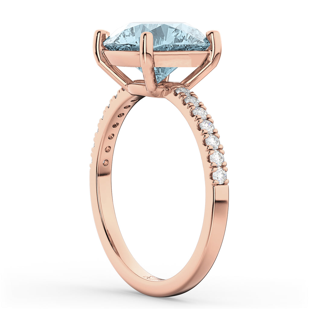 Aquamarine & Diamond Engagement Ring 14K Rose Gold 2.41ct