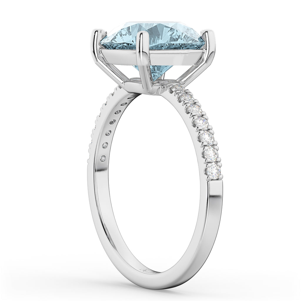 Aquamarine & Diamond Engagement Ring 18K White Gold 2.41ct