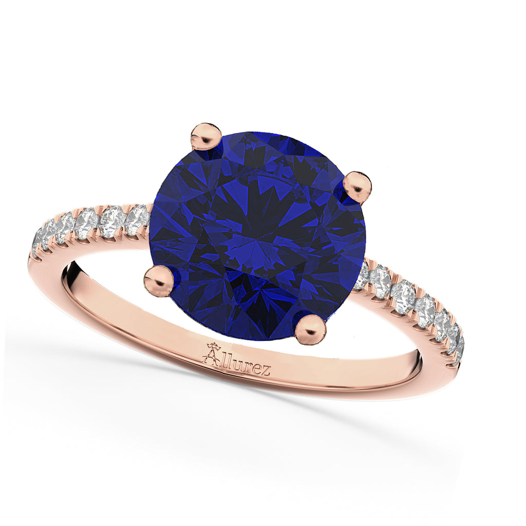 Blue Sapphire & Diamond Engagement Ring 14K Rose Gold 2.51ct