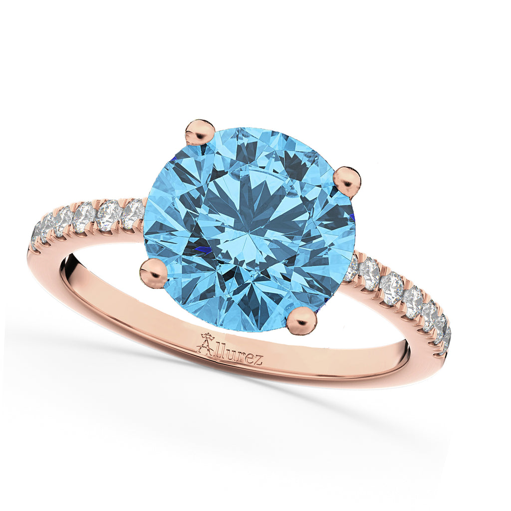 Blue Topaz & Diamond Engagement Ring 14K Rose Gold 2.71ct