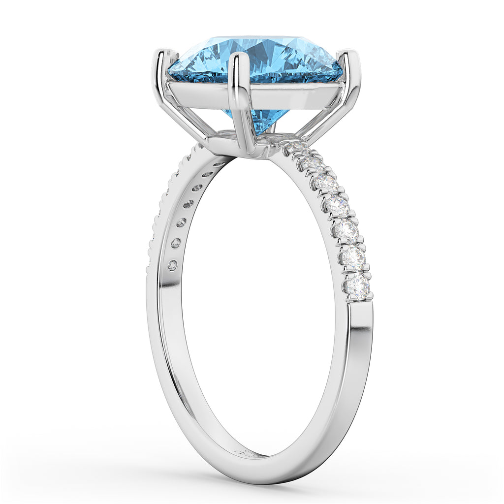 Blue Topaz & Diamond Engagement Ring 14K White Gold 2.71ct