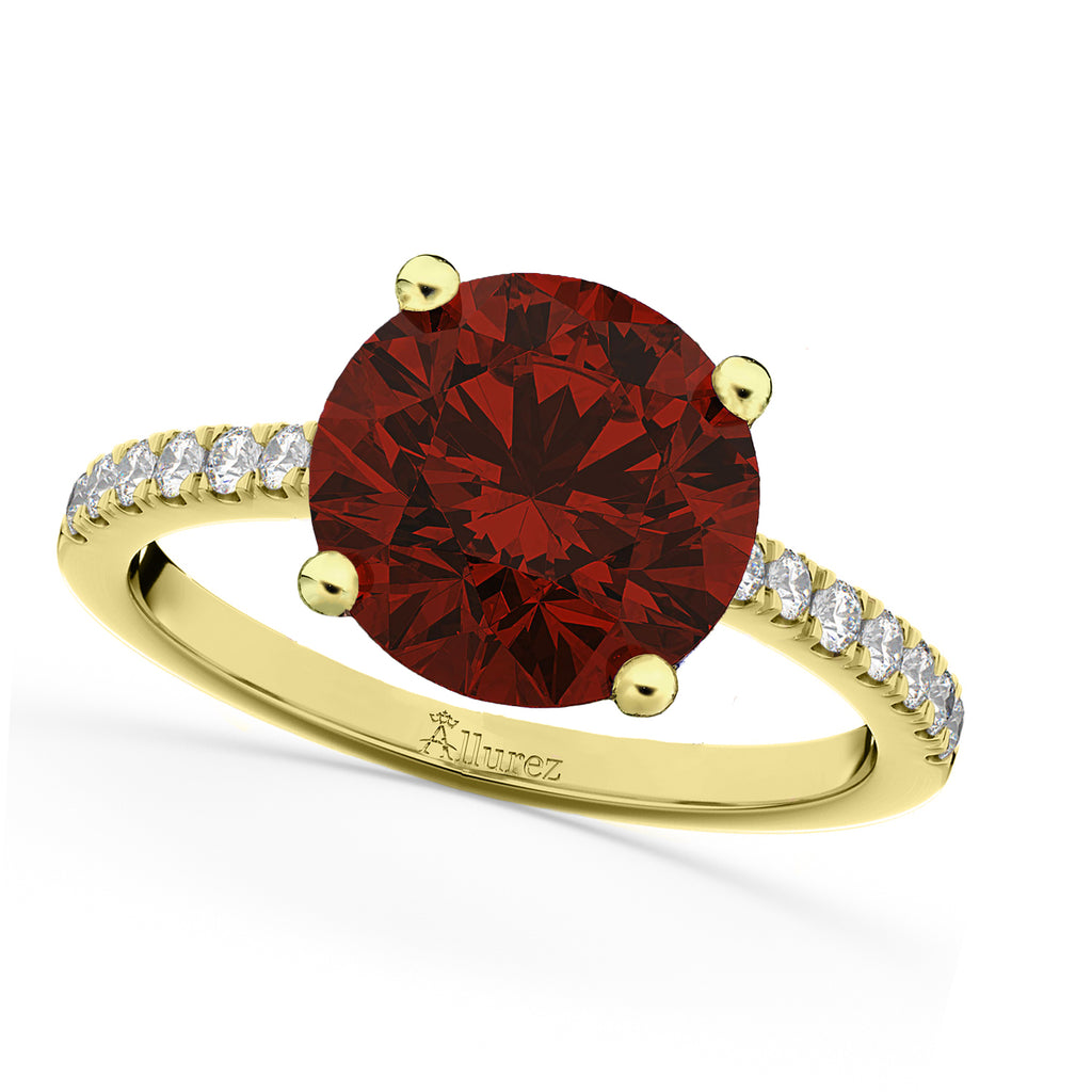 Garnet & Diamond Engagement Ring 14K Yellow Gold 2.71ct