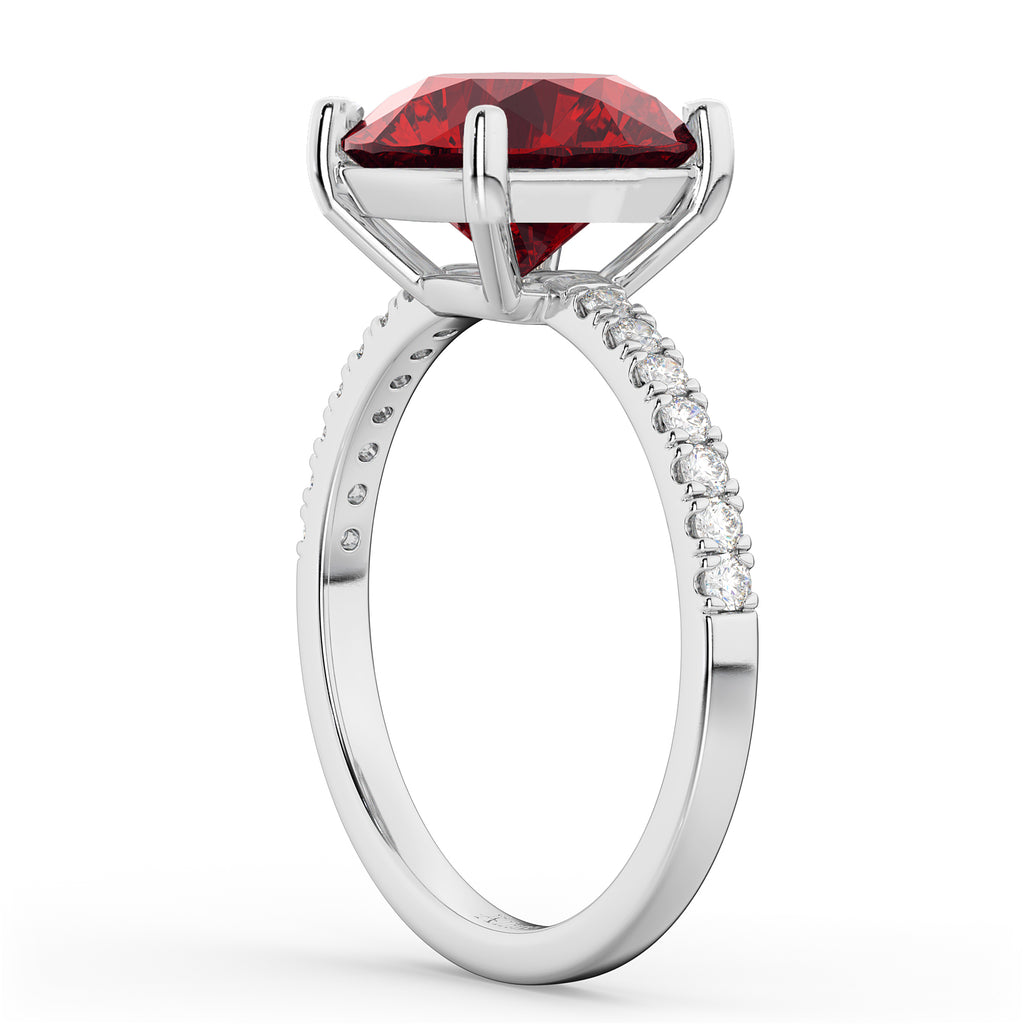 Lab Ruby & Diamond Engagement Ring 18K White Gold 2.51ct