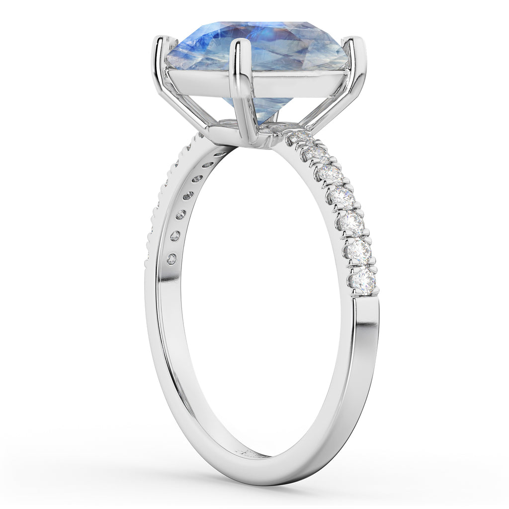 Moonstone & Diamond Engagement Ring 14K White Gold 2.71ct