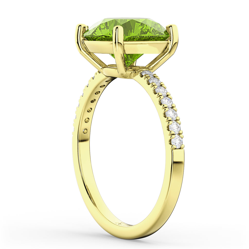 Peridot & Diamond Engagement Ring 14K Yellow Gold 2.21ct