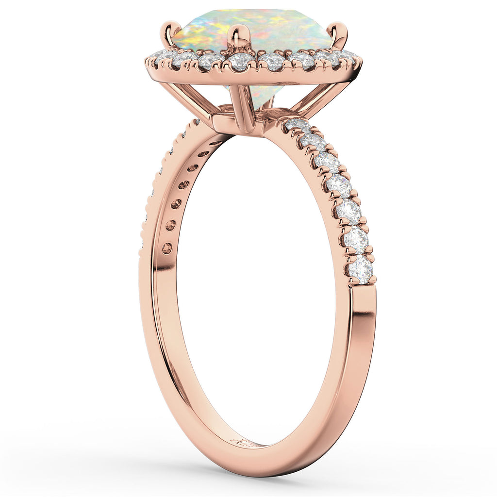 Halo Opal & Diamond Engagement Ring 14K Rose Gold 1.80ct