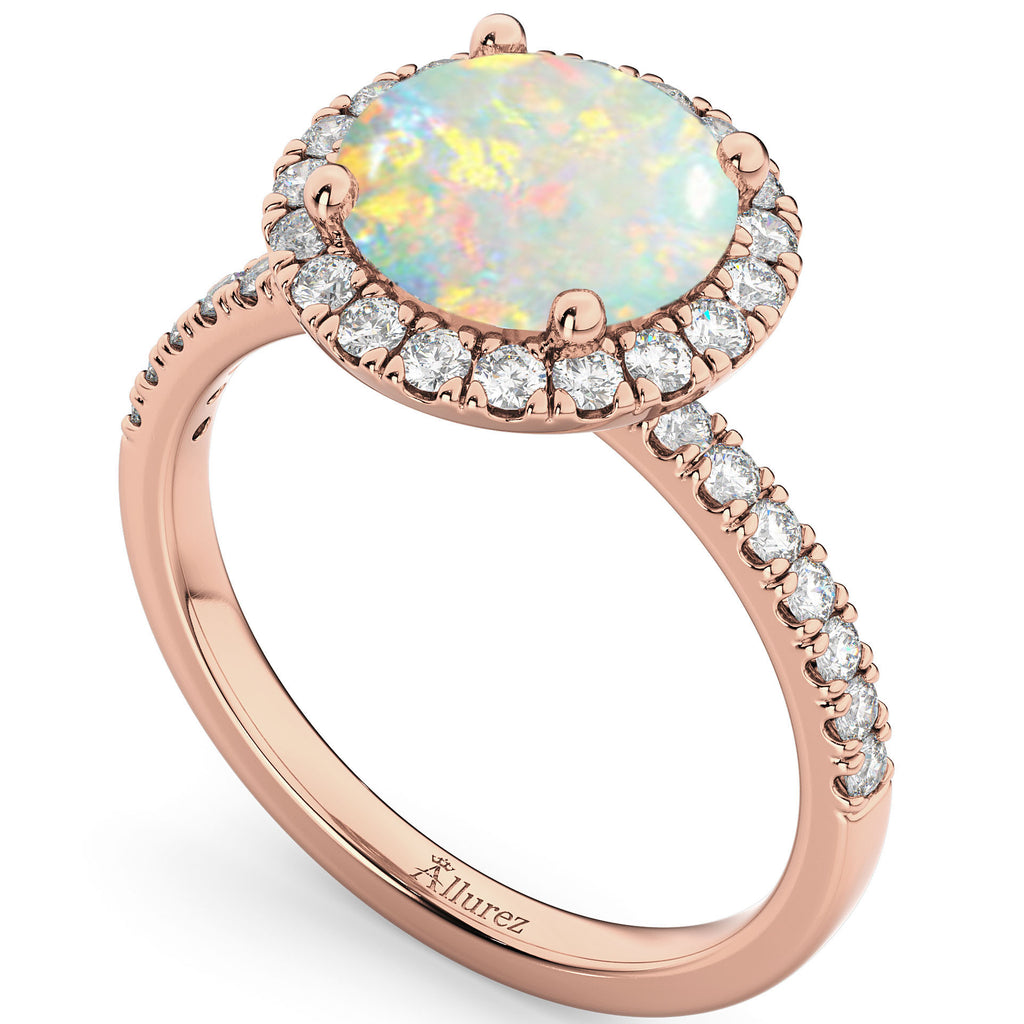 Halo Opal & Diamond Engagement Ring 14K Rose Gold 1.80ct