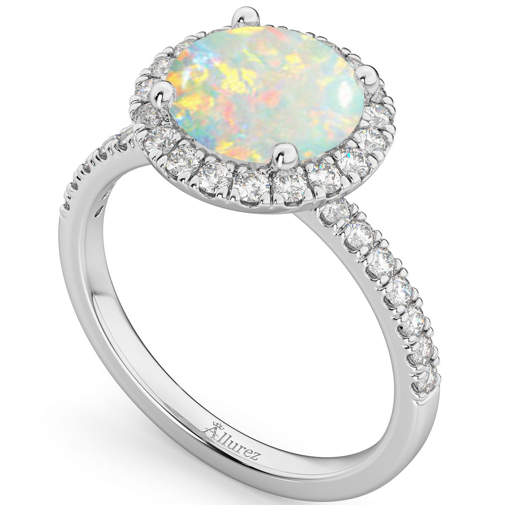 Halo Opal & Diamond Engagement Ring 18K White Gold 1.80ct