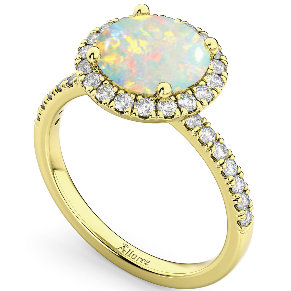 Halo Opal & Diamond Engagement Ring 18K Yellow Gold 1.80ct