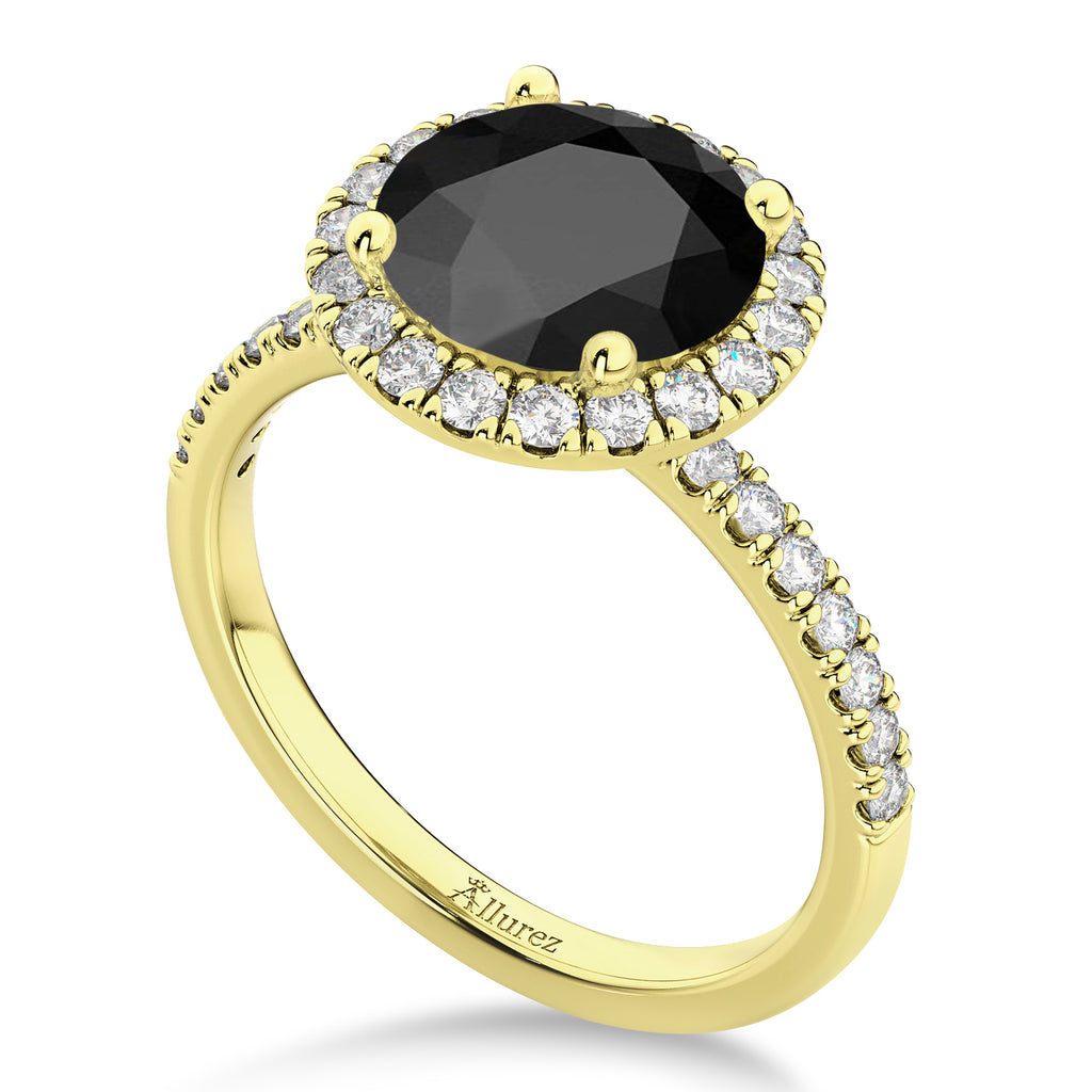 Halo Onyx & Diamond Engagement Ring 14K Yellow Gold 2.90ct