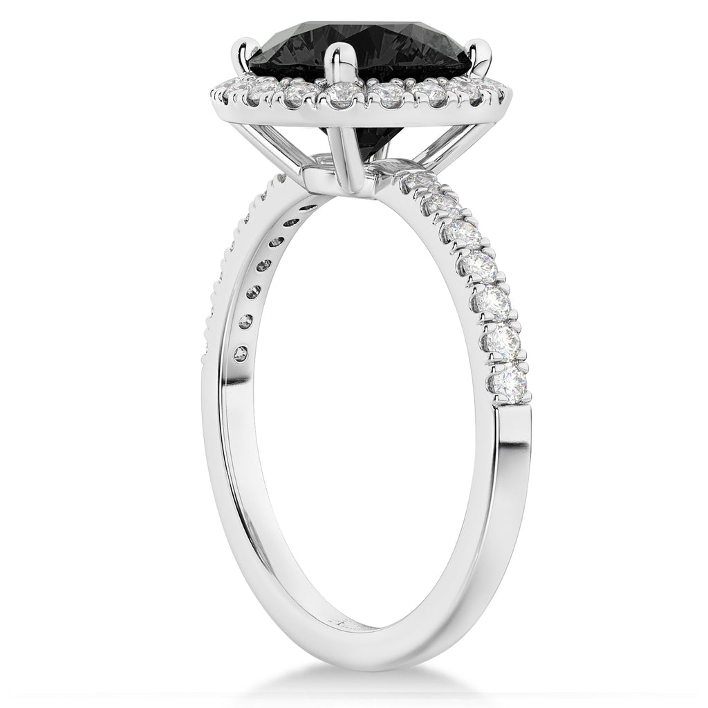 Halo Onyx & Diamond Engagement Ring 18K White Gold 2.90ct