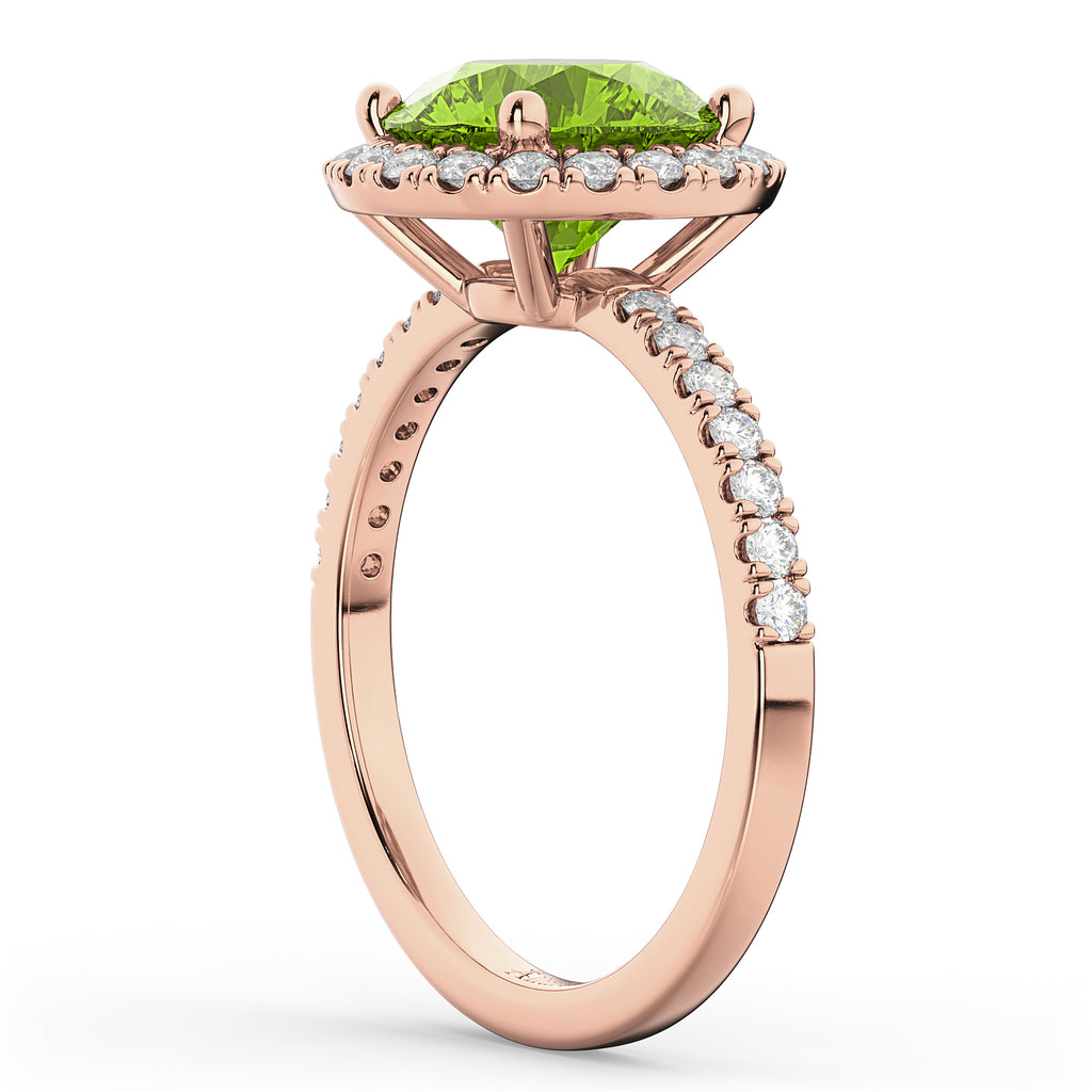 Halo Peridot & Diamond Engagement Ring 14K Rose Gold 2.50ct