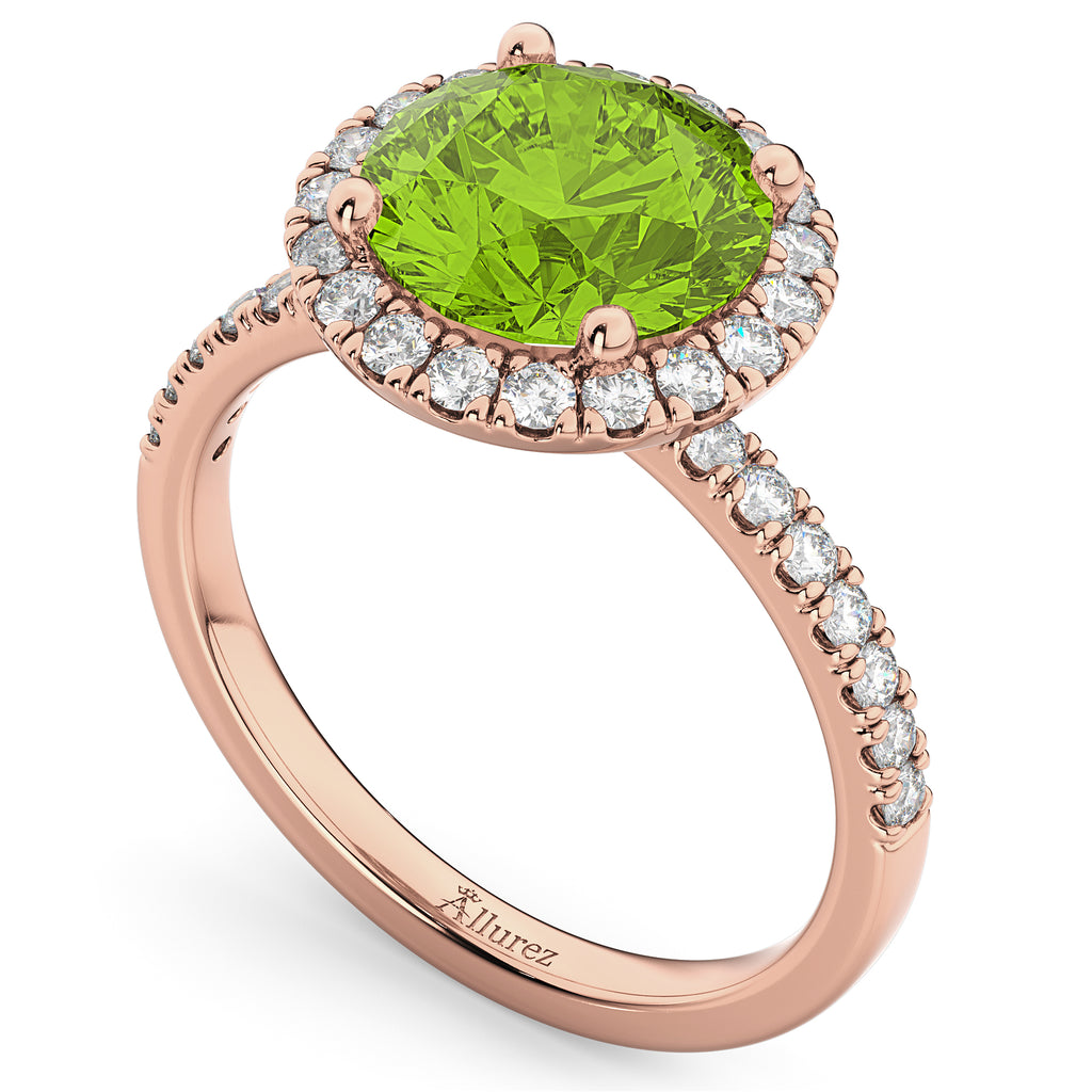 Halo Peridot & Diamond Engagement Ring 18K Rose Gold 2.50ct
