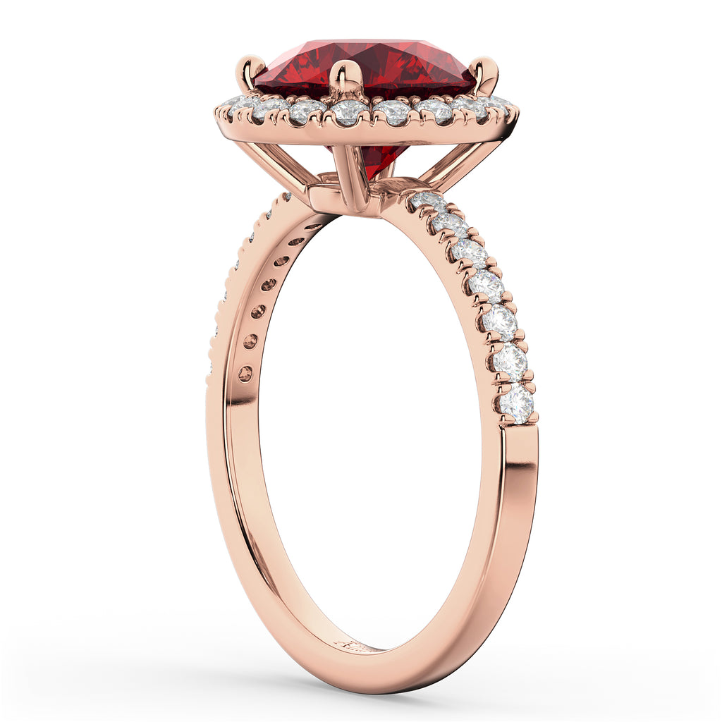Halo Ruby & Diamond Engagement Ring 14K Rose Gold 2.80ct