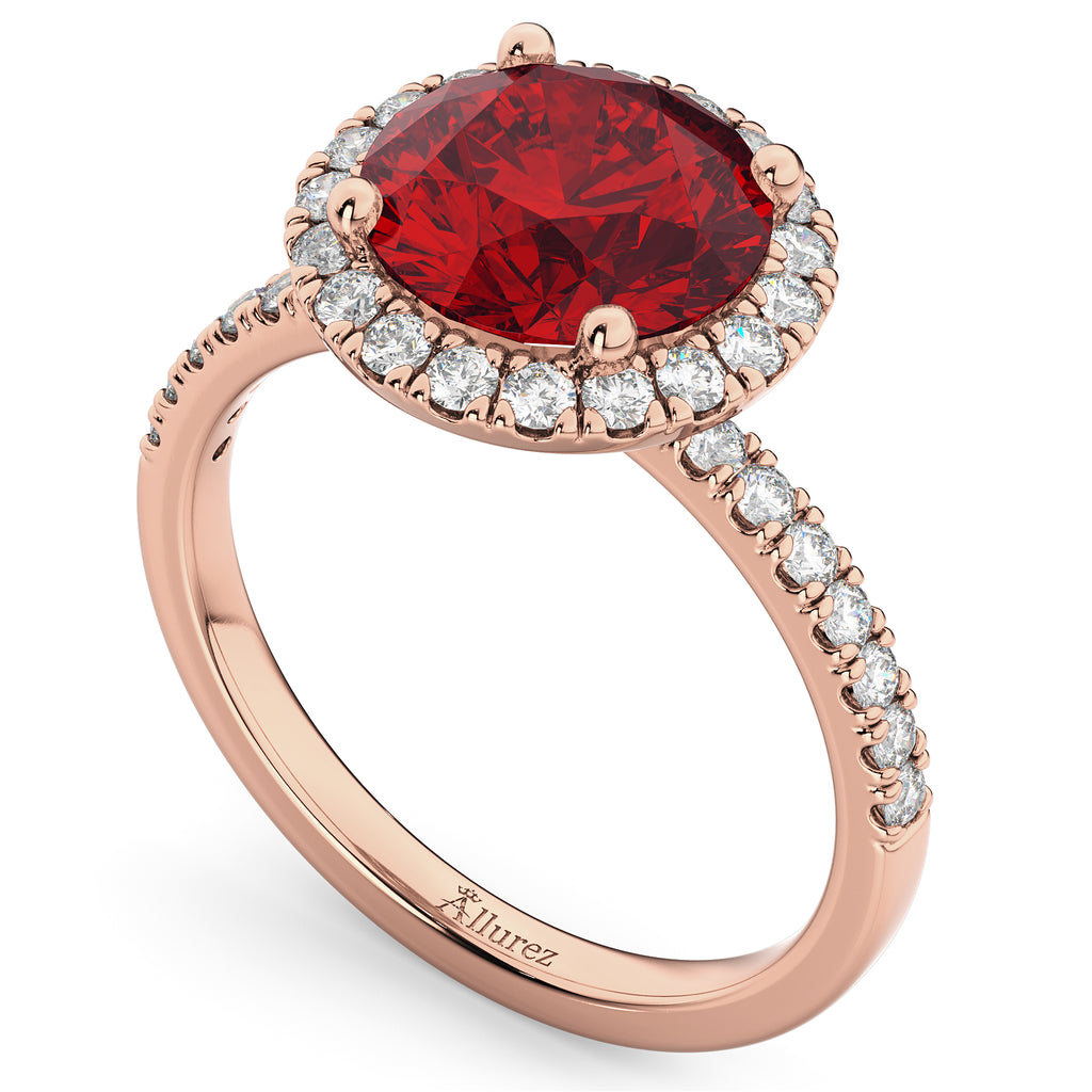 Halo Ruby & Diamond Engagement Ring 14K Rose Gold 2.80ct