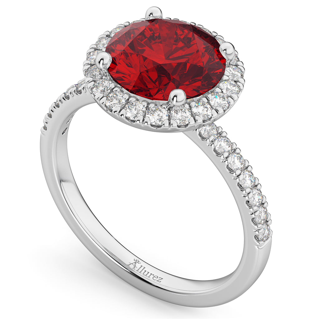 Halo Ruby & Diamond Engagement Ring 14K White Gold 2.80ct