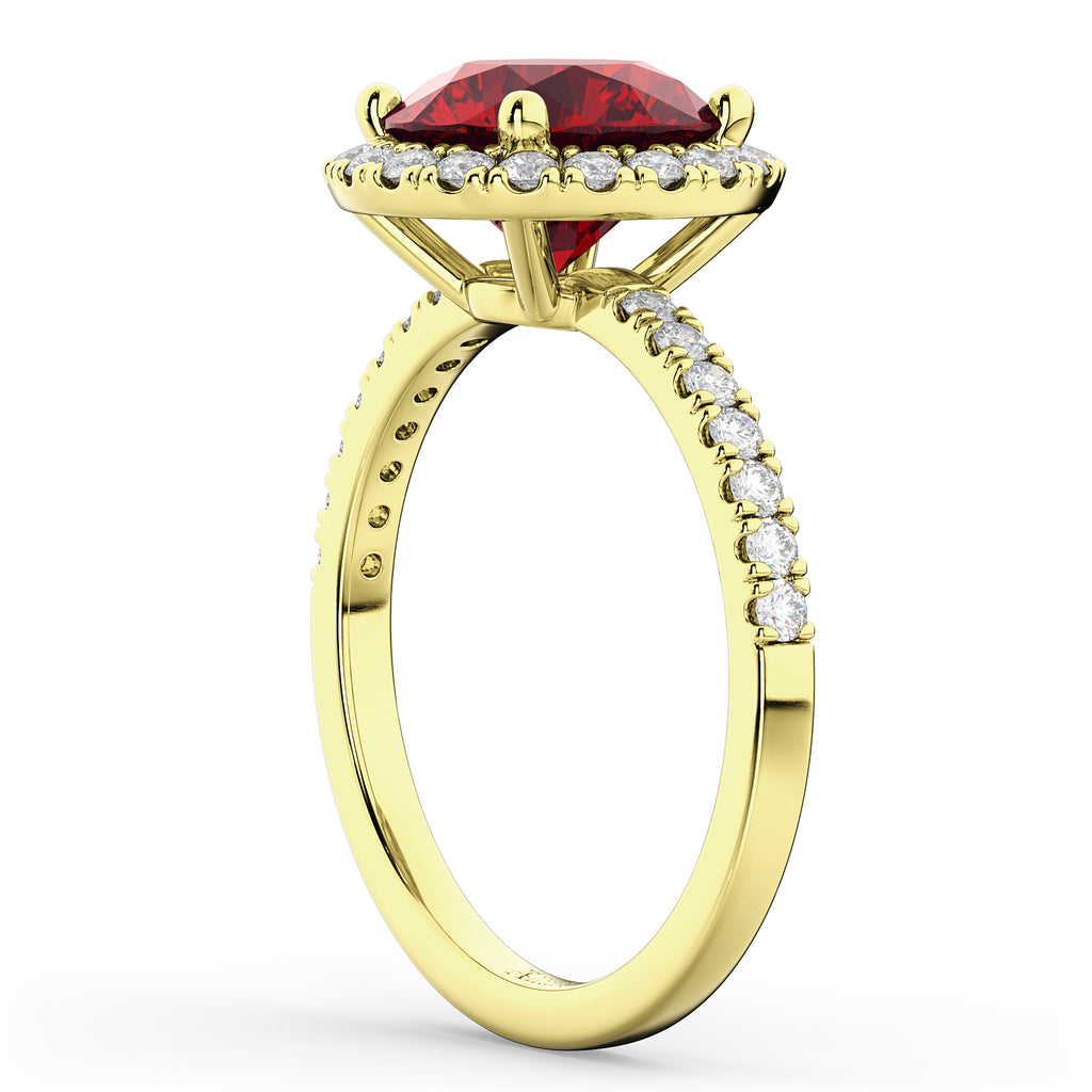 Halo Ruby & Diamond Engagement Ring 18K Yellow Gold 2.80ct