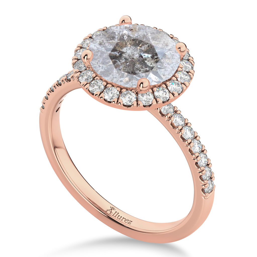 Halo Salt & Pepper & White Diamond Engagement Ring 14K Rose Gold (2.50ct)