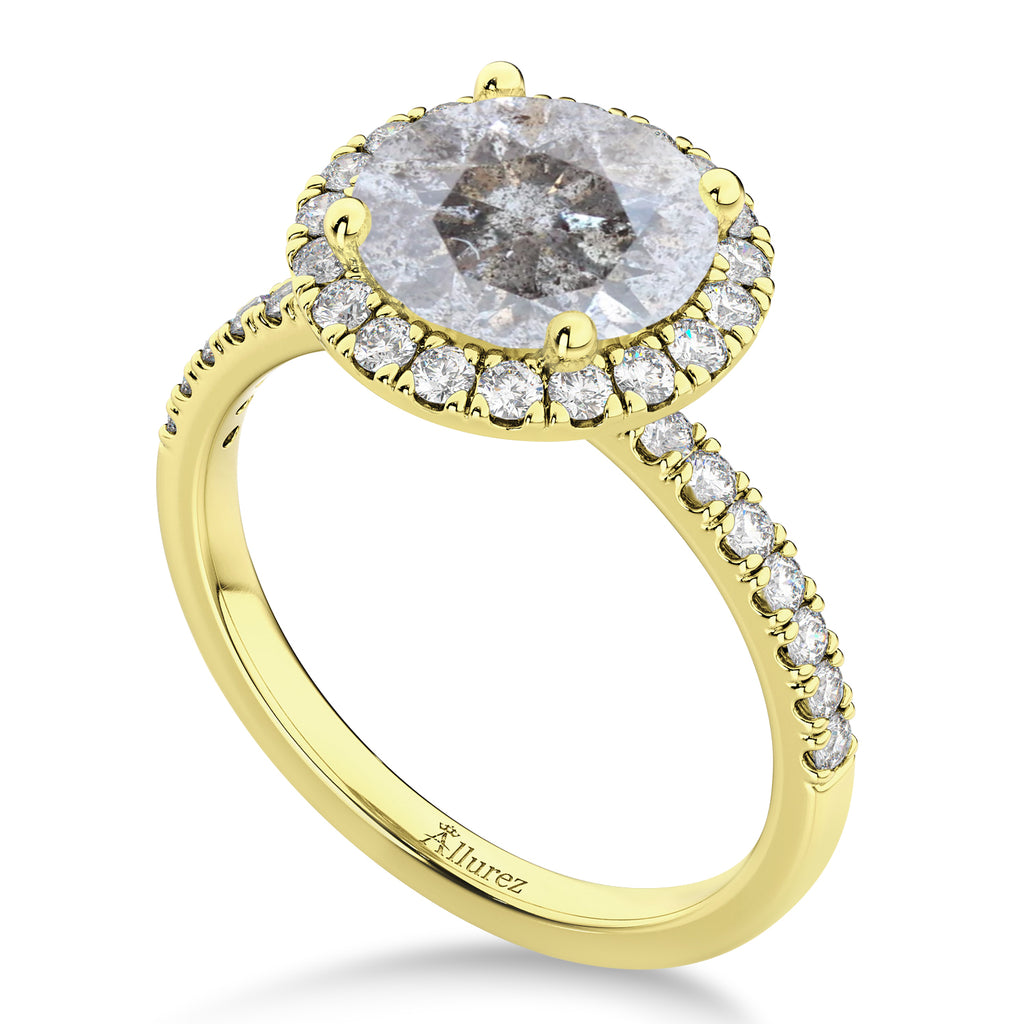 Halo Salt & Pepper & White Diamond Engagement Ring 14K Yellow Gold (2.50ct)