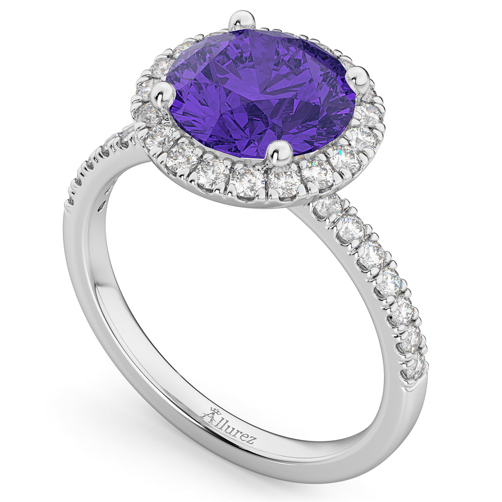 Halo Tanzanite & Diamond Engagement Ring 14K White Gold 2.80ct