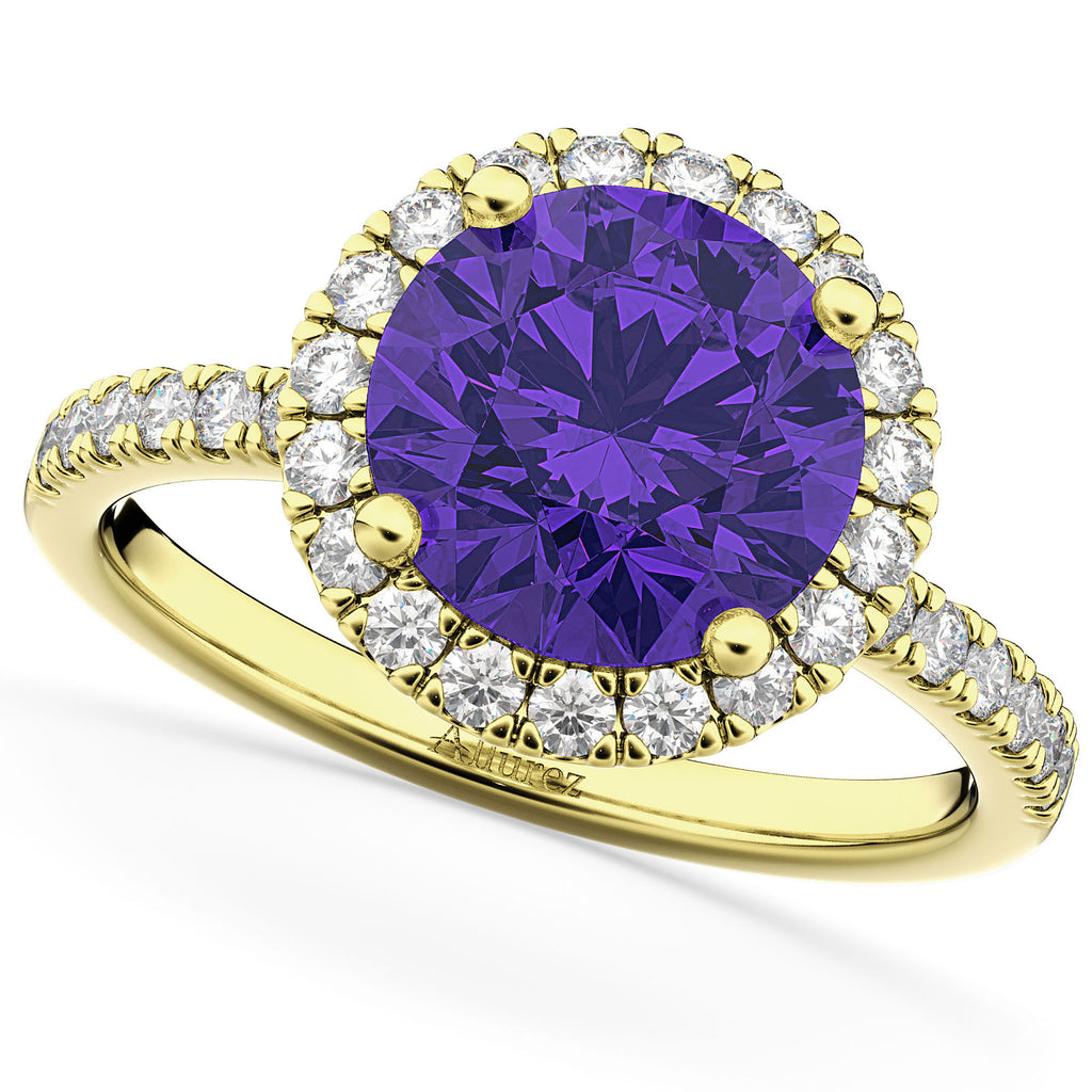 Halo Tanzanite & Diamond Engagement Ring 14K Yellow Gold 2.80ct