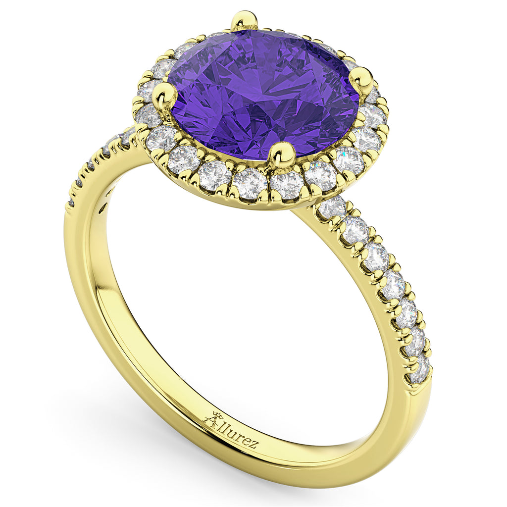 Halo Tanzanite & Diamond Engagement Ring 14K Yellow Gold 2.80ct