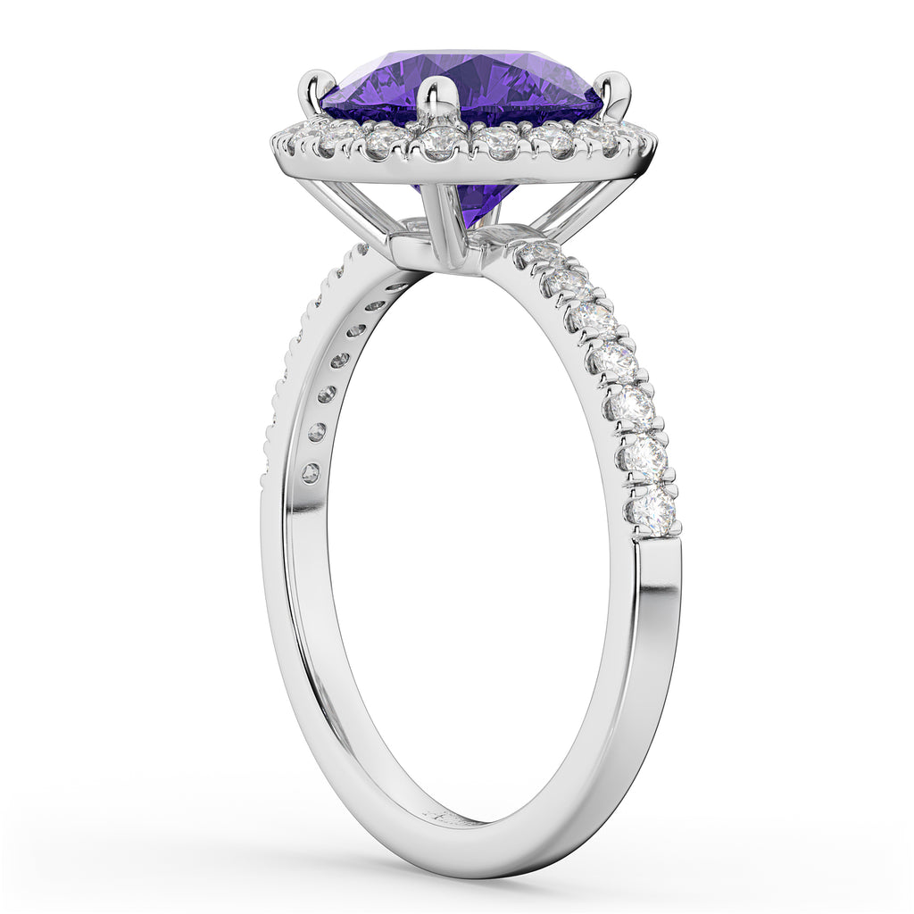 Halo Tanzanite & Diamond Engagement Ring Platinum 2.80ct