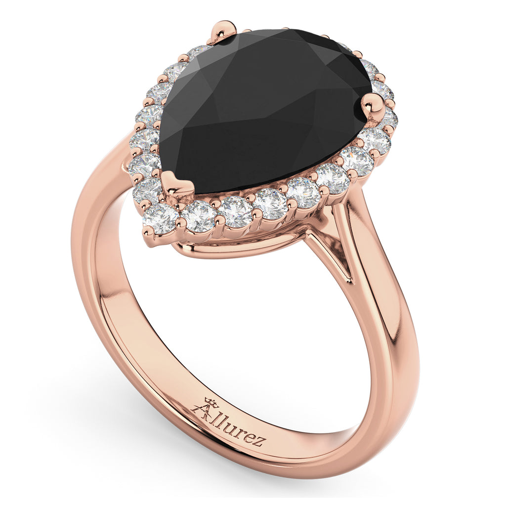 Pear Black Diamond & Diamond Engagement Ring 14K Rose Gold (4.69ct)