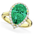 Pear Cut Halo Emerald & Diamond Engagement Ring 14K Yellow Gold 6.54ct