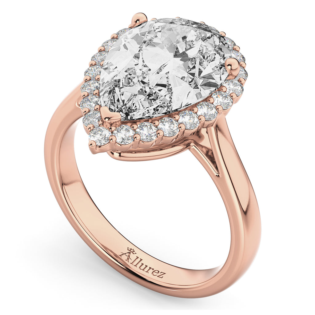 Pear Halo Lab Diamond Engagement Ring 14K Rose Gold (4.69ct)