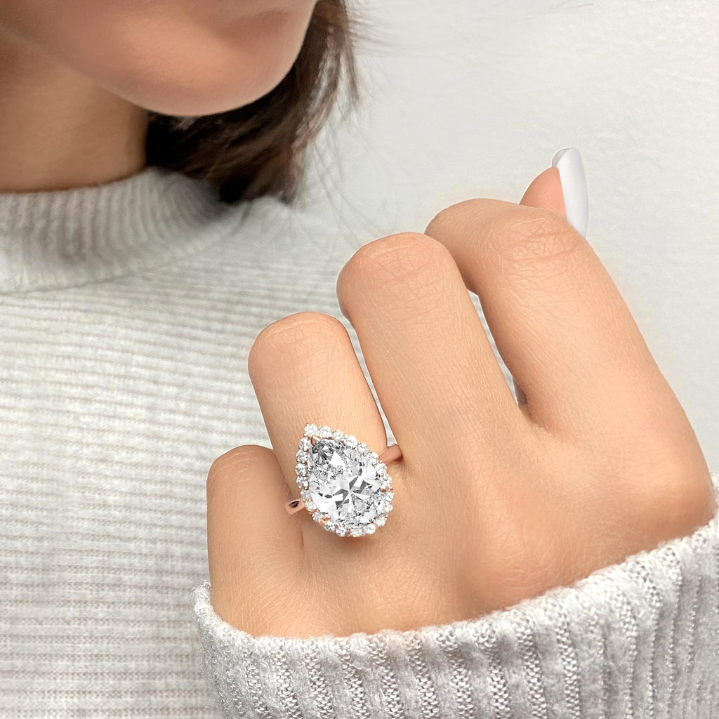 Pear Halo Lab Diamond Engagement Ring 14K Rose Gold (4.69ct)