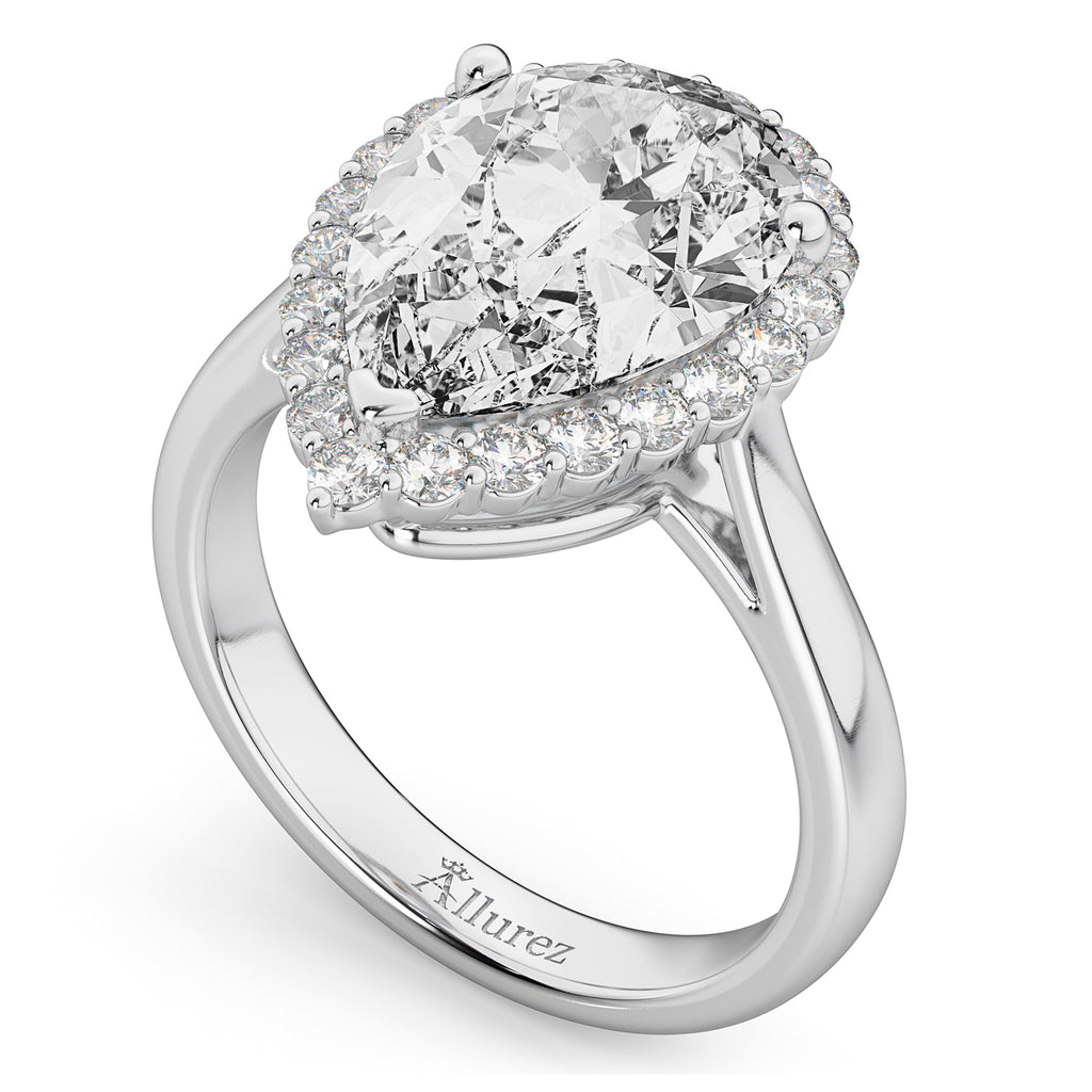 Pear Halo Lab Grown Diamond Engagement Ring 14K White Gold (4.69ct)