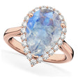 Pear Cut Halo Moonstone & Diamond Engagement Ring 14K Rose Gold 4.69ct