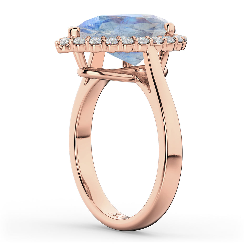 Pear Cut Halo Moonstone & Diamond Engagement Ring 14K Rose Gold 4.69ct