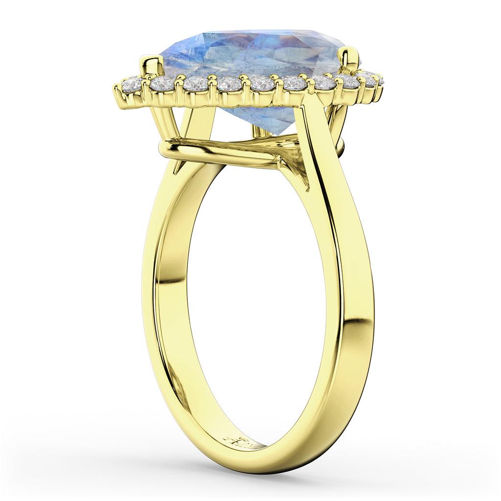 Pear Cut Halo Moonstone & Diamond Engagement Ring 14K Yellow Gold 4.69ct