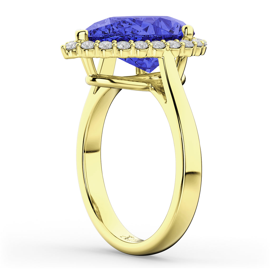 Pear Cut Halo Tanzanite & Diamond Engagement Ring 14K Yellow Gold 8.34ct