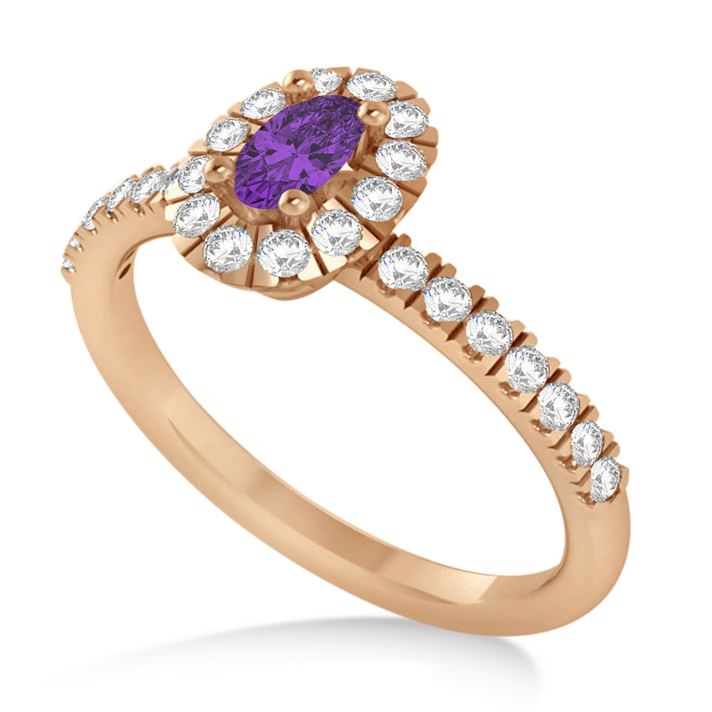 Oval Amethyst & Diamond Halo Engagement Ring 14k Rose Gold (0.60ct)