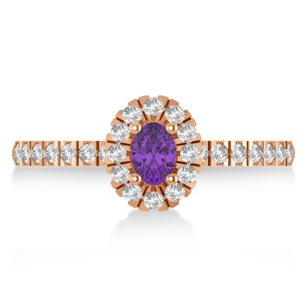 Oval Amethyst & Diamond Halo Engagement Ring 14k Rose Gold (0.60ct)