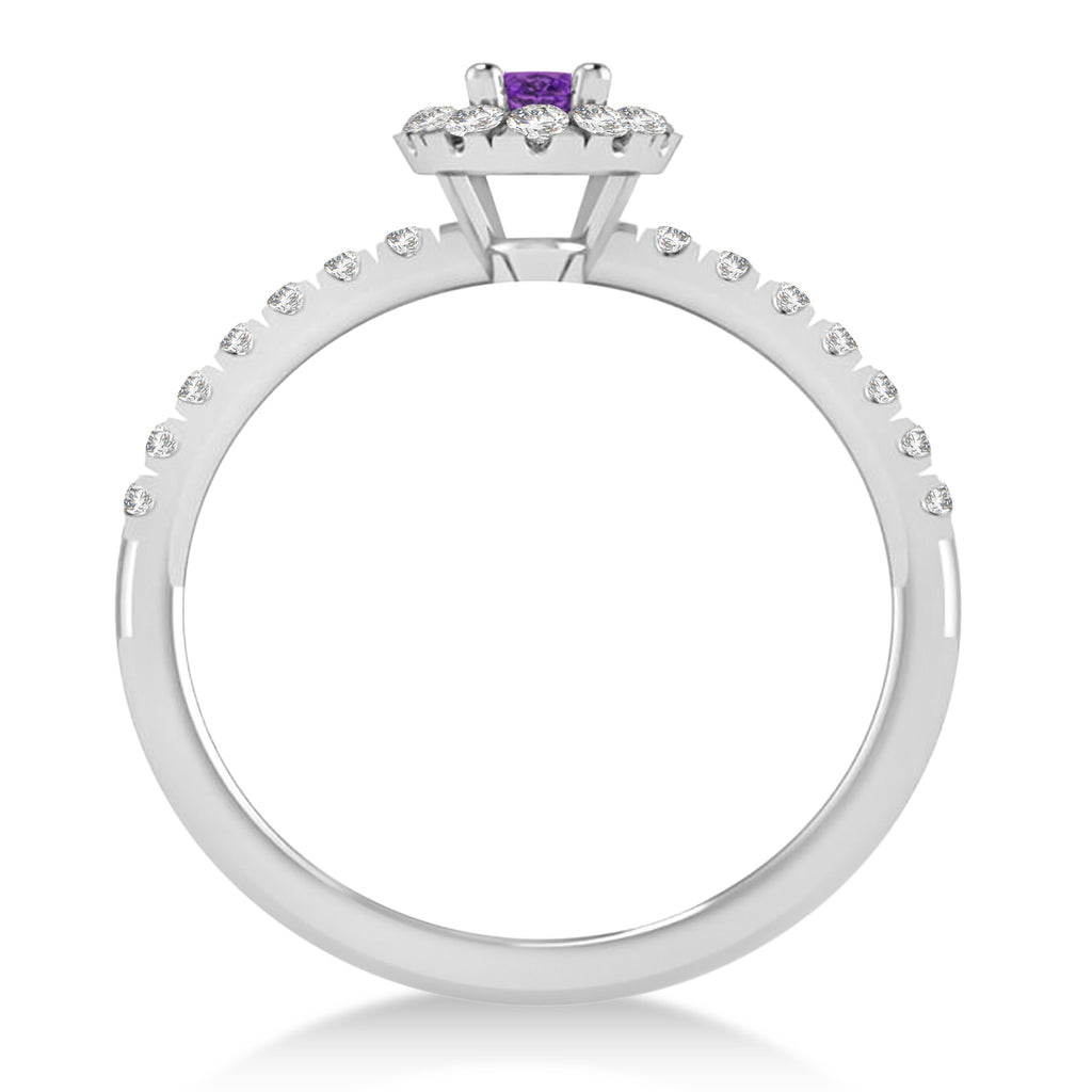 Oval Amethyst & Diamond Halo Engagement Ring 14k White Gold (0.60ct)