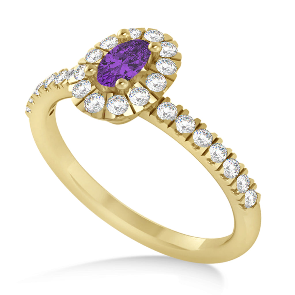 Oval Amethyst & Diamond Halo Engagement Ring 14k Yellow Gold (0.60ct)