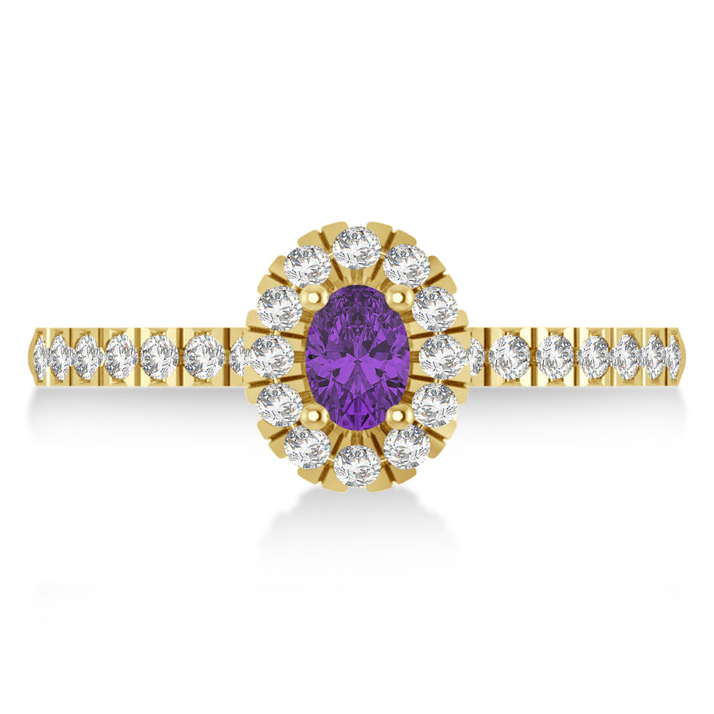 Oval Amethyst & Diamond Halo Engagement Ring 14k Yellow Gold (0.60ct)