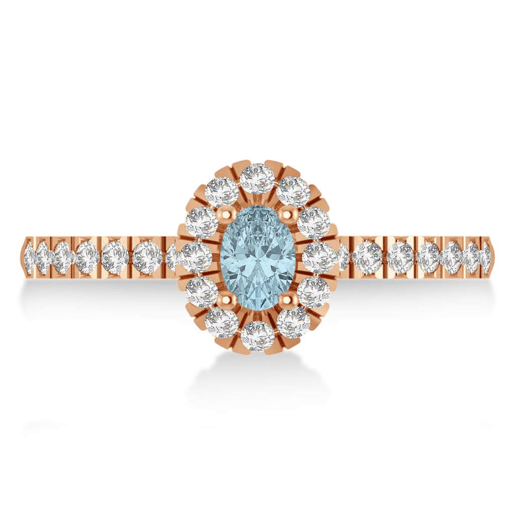 Oval Aquamarine & Diamond Halo Engagement Ring 14k Rose Gold (0.60ct)