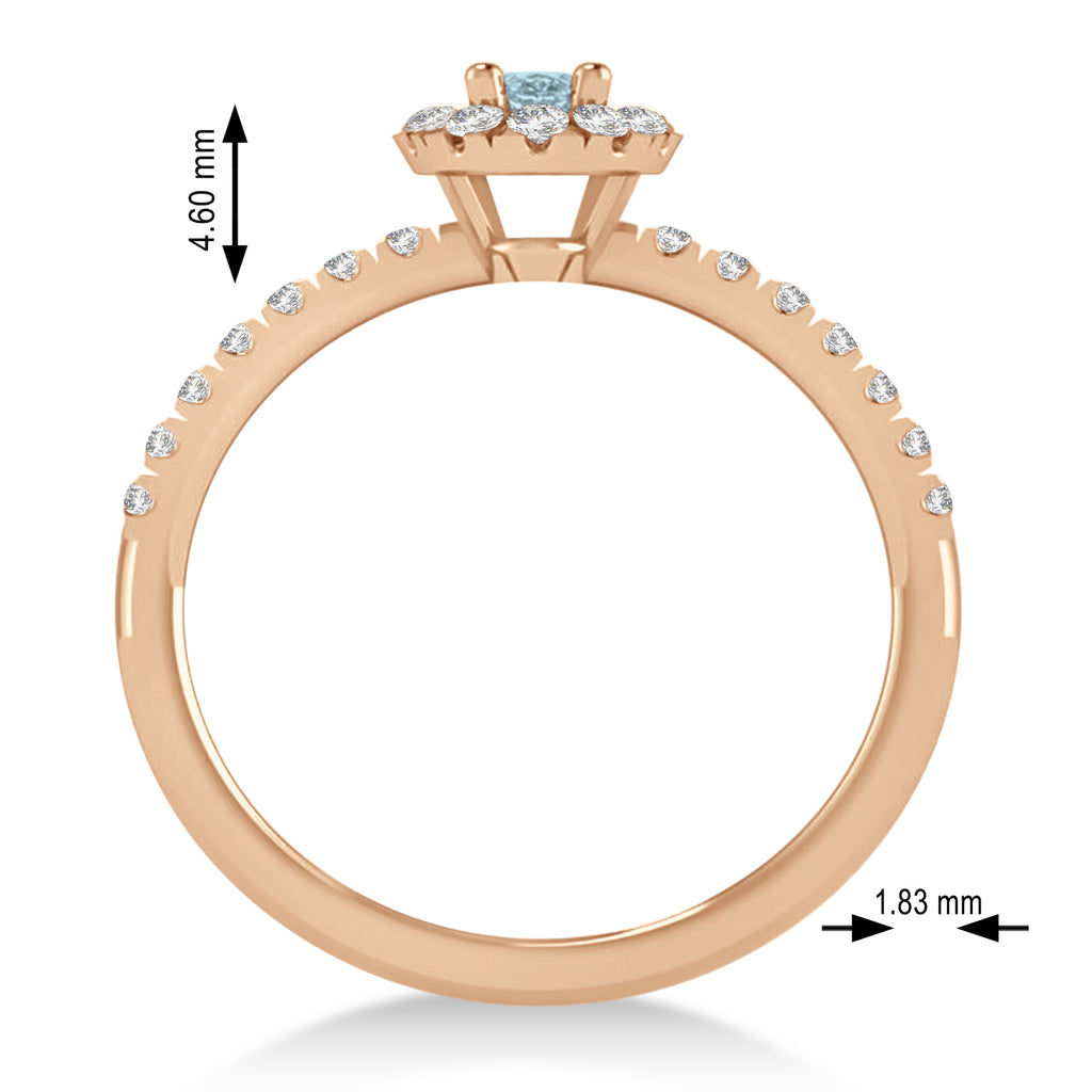 Oval Aquamarine & Diamond Halo Engagement Ring 14k Rose Gold (0.60ct)