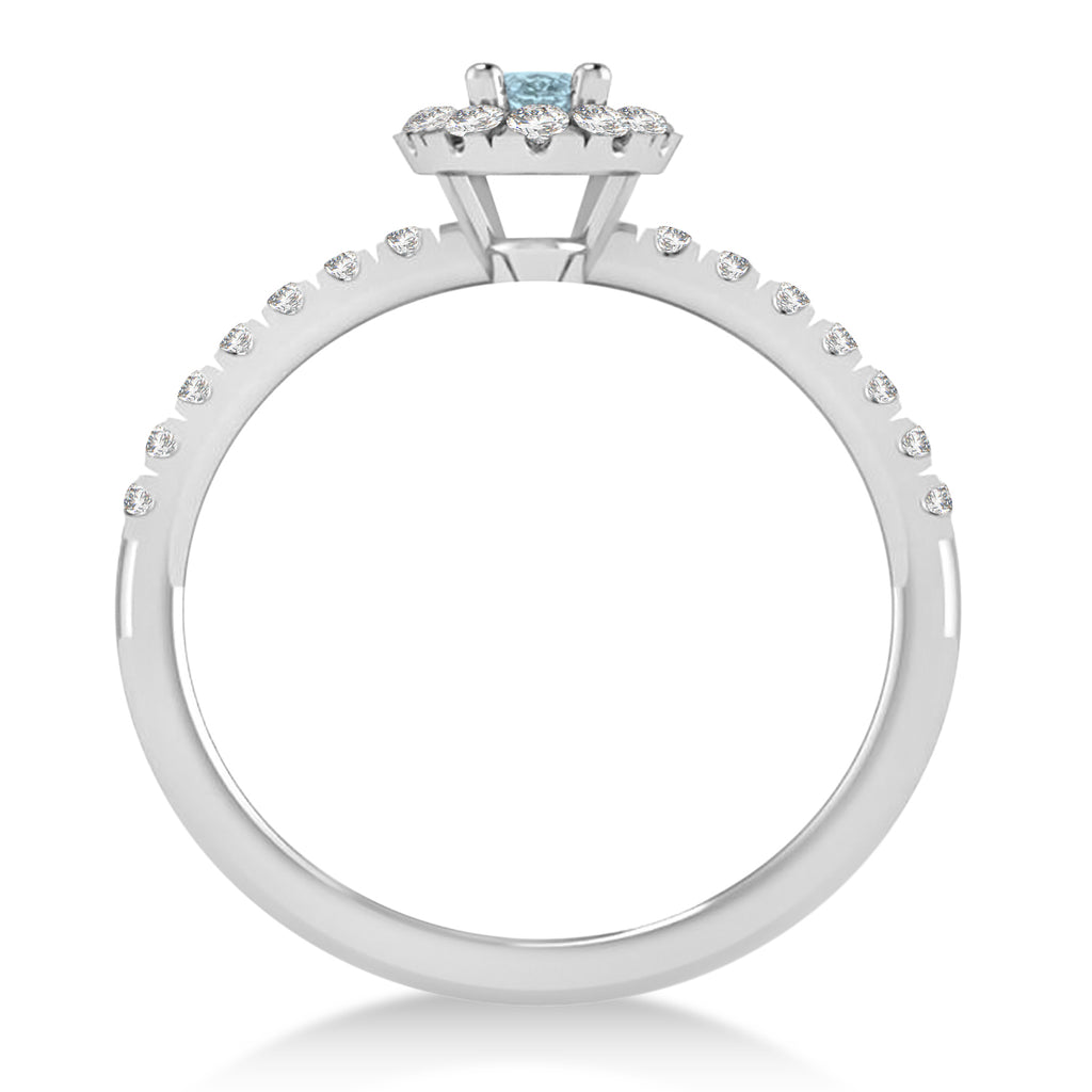 Oval Aquamarine & Diamond Halo Engagement Ring 14k White Gold (0.60ct)