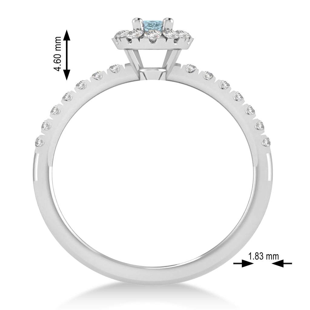 Oval Aquamarine & Diamond Halo Engagement Ring 14k White Gold (0.60ct)