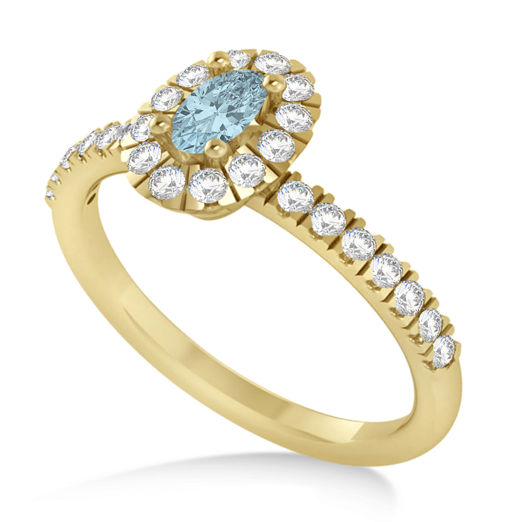 Oval Aquamarine & Diamond Halo Engagement Ring 14k Yellow Gold (0.60ct)