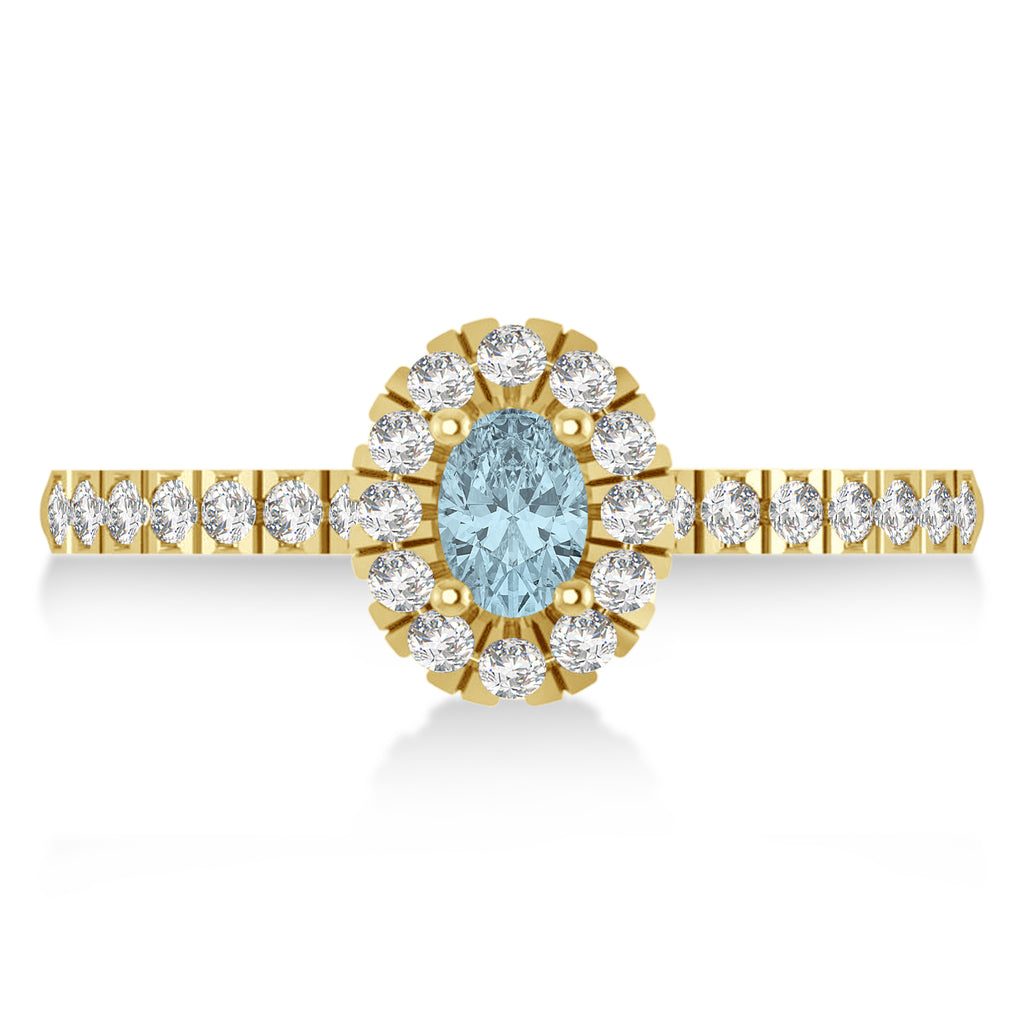 Oval Aquamarine & Diamond Halo Engagement Ring 14k Yellow Gold (0.60ct)